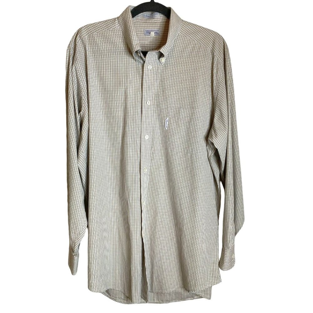 Façonnable Mens Vtg. Button-Down Beige Brown Micro Check Shirt 6/17L Business